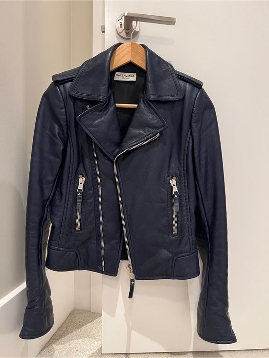 Balenciaga Jackets & Blazers - Balenciaga Dark Navy Leather Moto Jacket